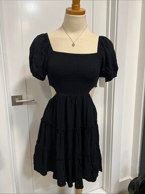 Forever 21 Black Puff Sleeve Cutout Mini Dress